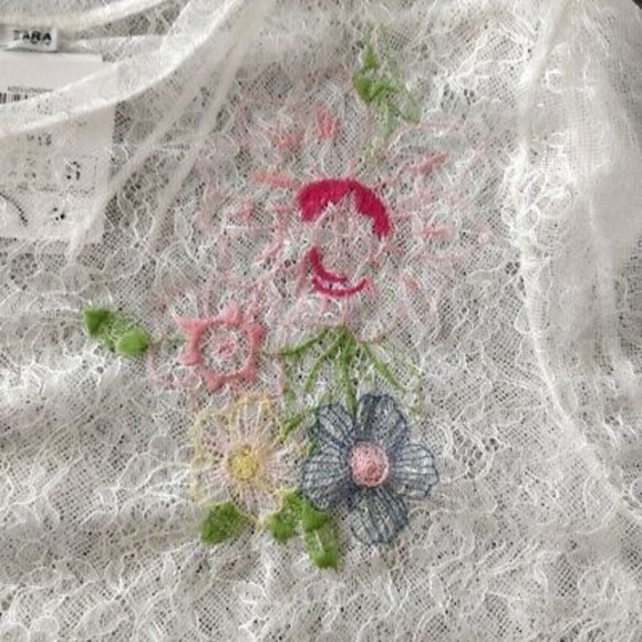 Zara Floral Embroidered Sheer Lace Top - Picture 6 of 8